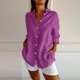 thumbnail image 2 of Blusa con solapas plisadas y botones, mangas enrollables, informal, para mujer - S-XXXXXL, 2 of 7