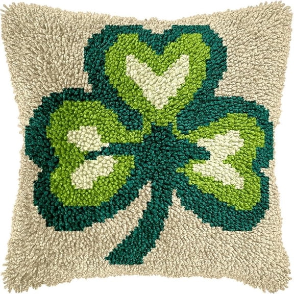 Latch Hook Pillow Kits DIY Pillowcase Crochet Hook Cushion Making Kits with Preprinted Pattern Canvas Instruction Yarns Pillow Cover Easy Starter Kits 43x43cm（J235)