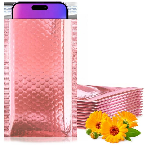 Rose Gold Metallic Bubble Mailers, 4 x 7 Inches. Pack of 600 Bright Metallic Bubble Envelope. Self-Seal Foil Shipping Envelopes. Waterproof Poly Mailers Metallic for Small Business