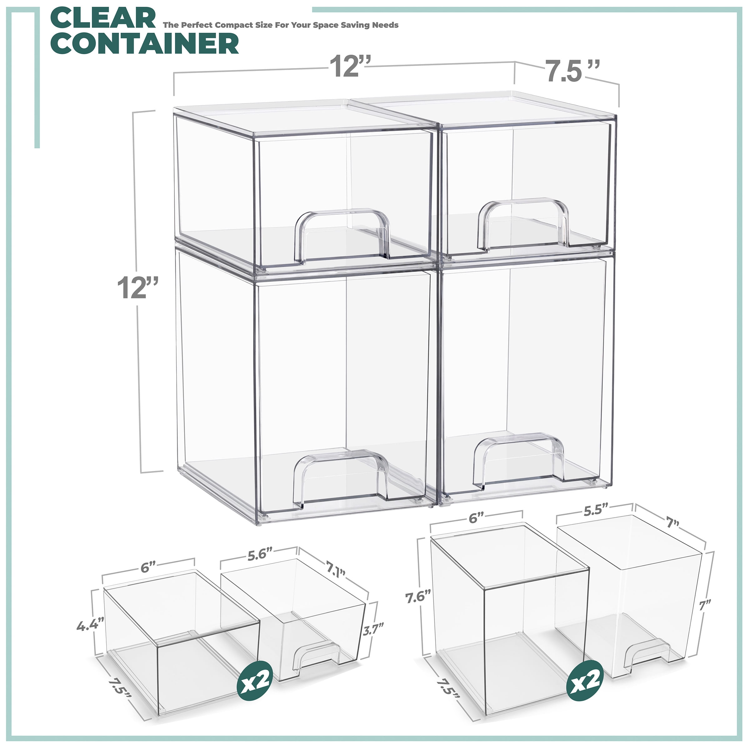 Sorbus Tall & Small Acrylic Storage Drawers, Clear Baby Organizer Bins, 4-Pack