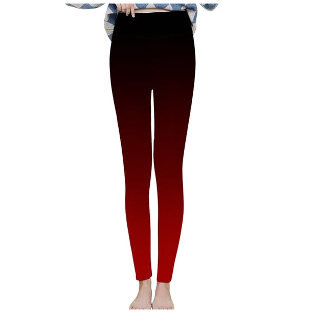 Gibobby pantalones cargo hombre Leggings de invierno de entrenamiento con forro polar de cintura alta con gradiente de longitud completa para mujer(Rojo, XL)