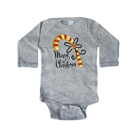 

Inktastic Merry Christmas Red and Gold Candy Cane Gift Baby Boy or Baby Girl Long Sleeve Bodysuit