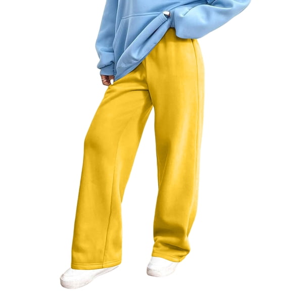 Fgvctg Sweatpants for Women High Waisted Wide Leg Baggy Lounge Pants Fall Fashion Outfit Drawstring Sweat Pant Joggers Clothing Yellow M