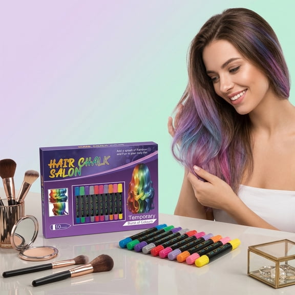 Hair Chalk Salon 10 Pack - Temporary Hair Chalk Pens Washable And To Apply For All Hair Types