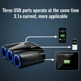 thumbnail image 2 of 3 Way Cigarette Lighter Adapter 120W Car Cigarette Lighter Splitter USB Car Charger 12V/24V Outlet, 2 of 6
