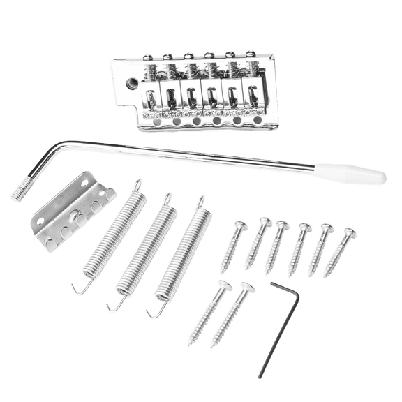 LOOKSEVEN 6-String Electric Guitar Tremolo Bridge Single Locking System with Whammy Bar Springs Screws Full Set Replacement Parts for for Strat Style Guitars - Silver