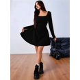 thumbnail image 6 of Women Square Neck Dress Casual Spring Long Sleeve Knit Pleated Elegant Classy Mini Dresses, 6 of 9