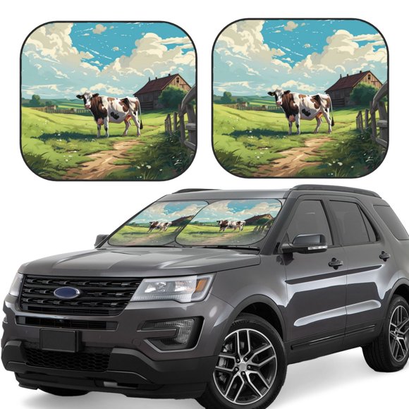 Wukai Prairie Pasture Cow Car Front Windshield Sun Shade,Sun Visor Shield Block Automotive Interior Protector Blocks UV Rays-Small