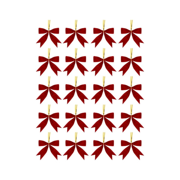 20 Pack Red Velvet Christmas Bows with Wire Ties – Flocking Fabric Ribbon Bows for Tree, Gift Wrap, Garland, Wreath, Holiday Party Decorations, Wedding and Home Decor