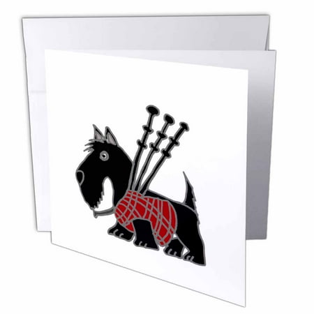 3dRose Funny Scottish Terrier Playing the Bagpipes, Greeting Cards, 6 x 6 inches, set of 6