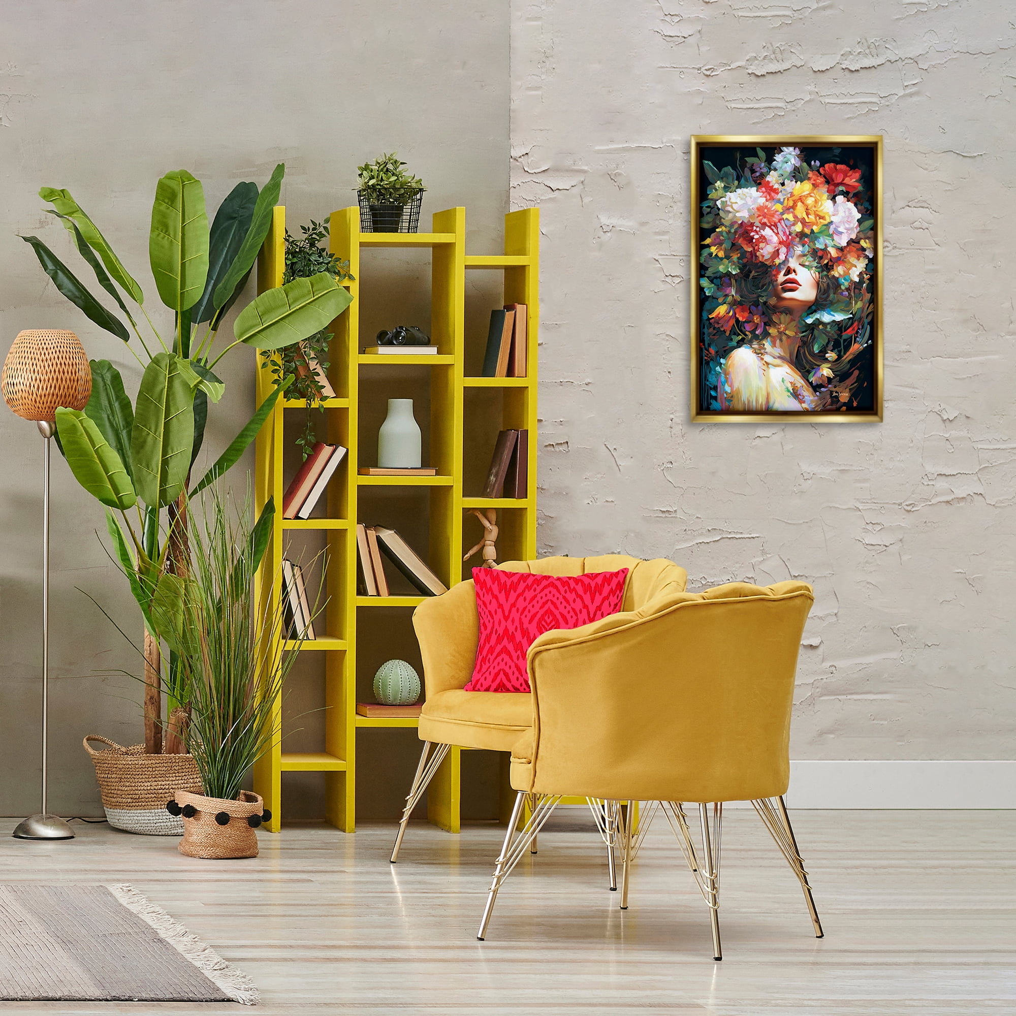 Stupell Industries Rose Bedecked Woman Plants & Flowers Painting Gold Floater Framed Canvas Art Print Wall Art, 17 x 25