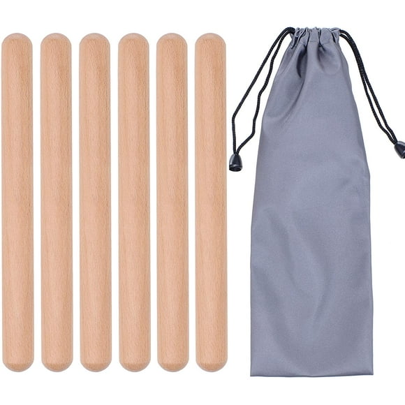 3 Pairs Wood Claves Percussion Instrument, Classic Hardwood Musical Rhythm Sticks with a Carry Bag, 8 Inch Long