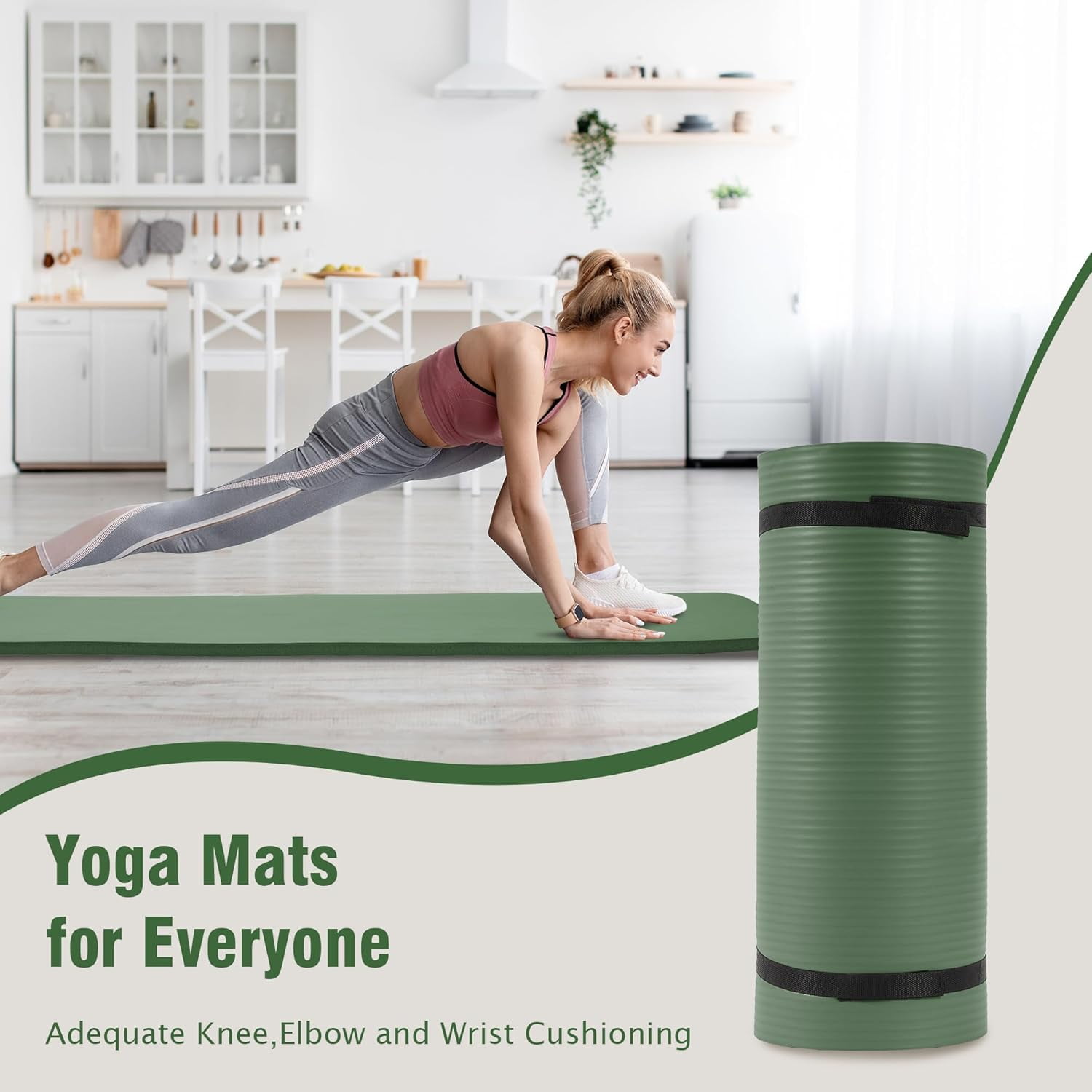 Fitvids 1 Inch Thick Yoga Mat 71x24 Inch - Non Slip Workout Mat with Carry Strap, Multiple Colors - Versatile Exercise Mat for Home, Gym, Pilates, Meditation - For All Skill Levels