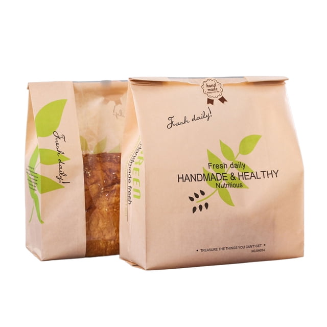 Advancent 50 pack/lote bolsa para tostadas en rodajas borde prensado en caliente hecho a mano y bolsa autosellante de ventana transparente Organizadores de utensilios de cocina Hojas verdes trompeta