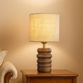 thumbnail image 5 of 15'' Japandi Solid Wood Base Table Lamp Modern Classic Nightstand Lamp with Beige Fabric Shade for Bedside Foyer Dining Room, 5 of 12