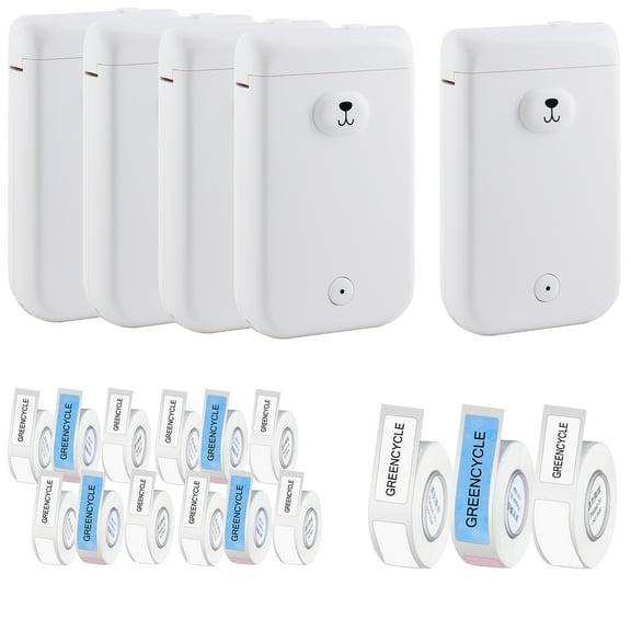 GREENCYCLE D30S Smart Portable Thermal Label Printer Bluetooth Handheld Label Maker Machine White Compatible for Android & iOS System - 5 Pack D30 Wireless Sticker Maker and 15 Rolls Adhesive Labels