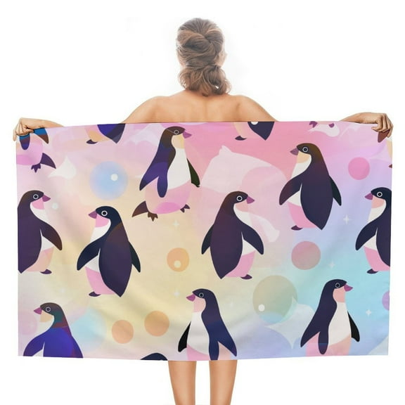 Cute Penguin Beach Towel – with A Unique Design, Extra Large,XL (32”x 63”) for Kids & Adults