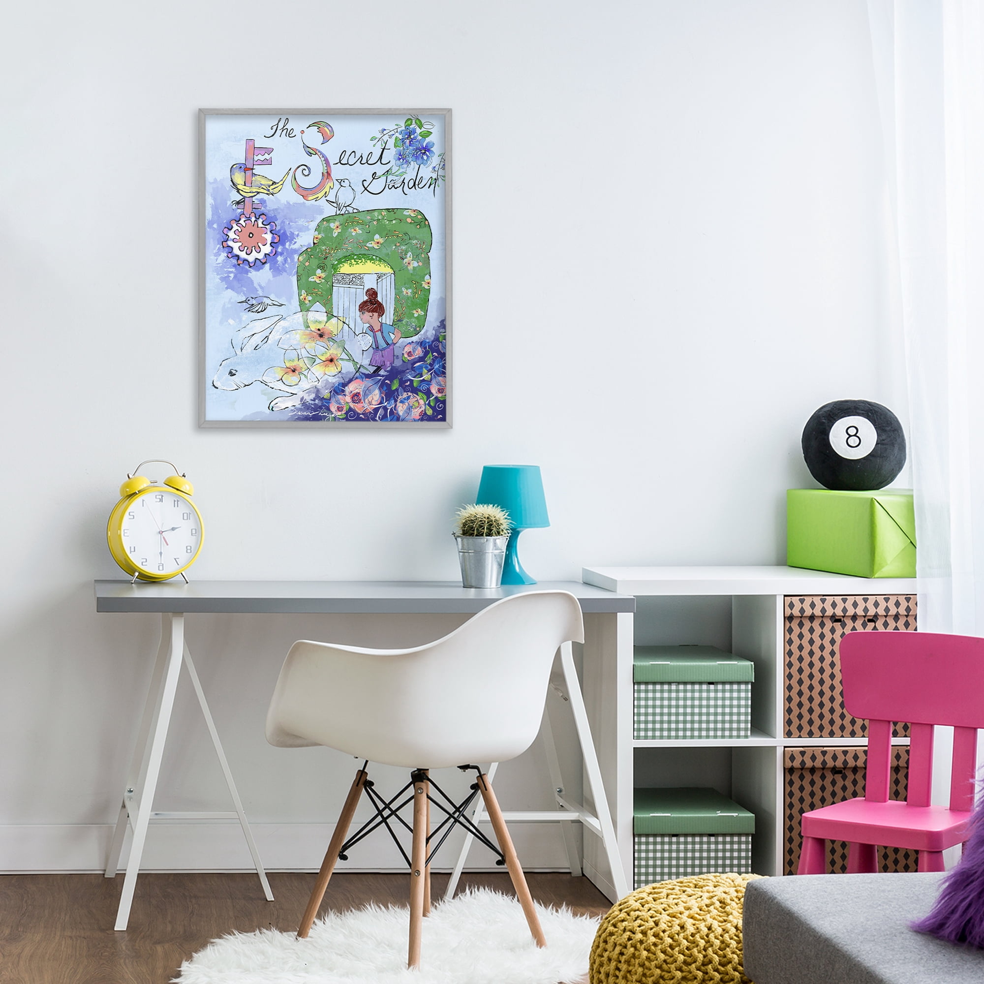 Stupell Industries Secret Garden Folk Illustration Gray Framed Giclee Art, design by Susan Lugar