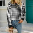 thumbnail image 1 of VSSSJ Womens Long Sleeve Pullover Sweaters Casual Crewneck Classic Plaid Geometric Printed Soft Comfy Knitted Sweater Jumper Tops Black S, 1 of 6