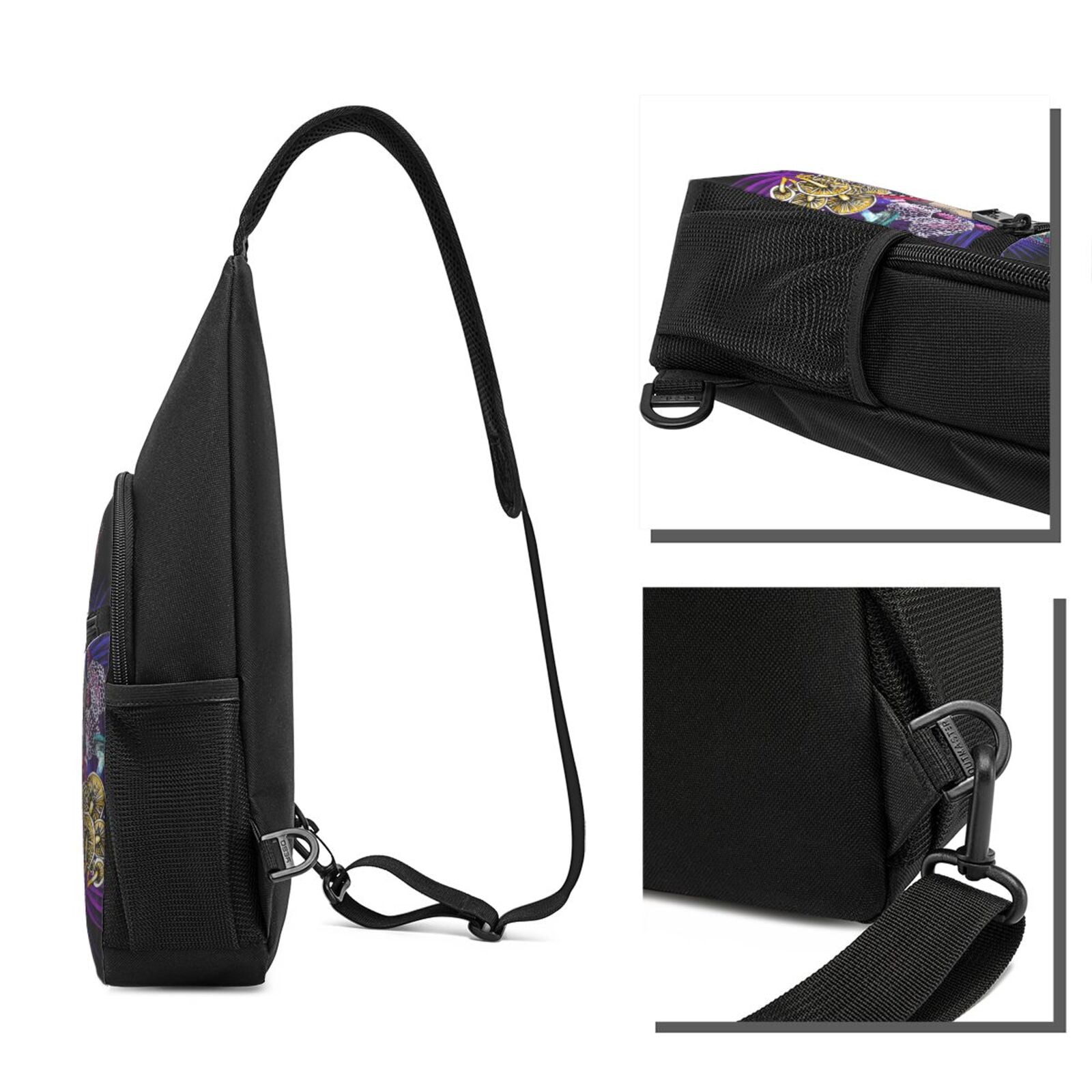 Xecao's Mushrooms and Skull Print Sling Bag: A Versatile Chest, Shoulder, and Crossbody Backpack for Casual Days Out, Perfect for Both Men and Women