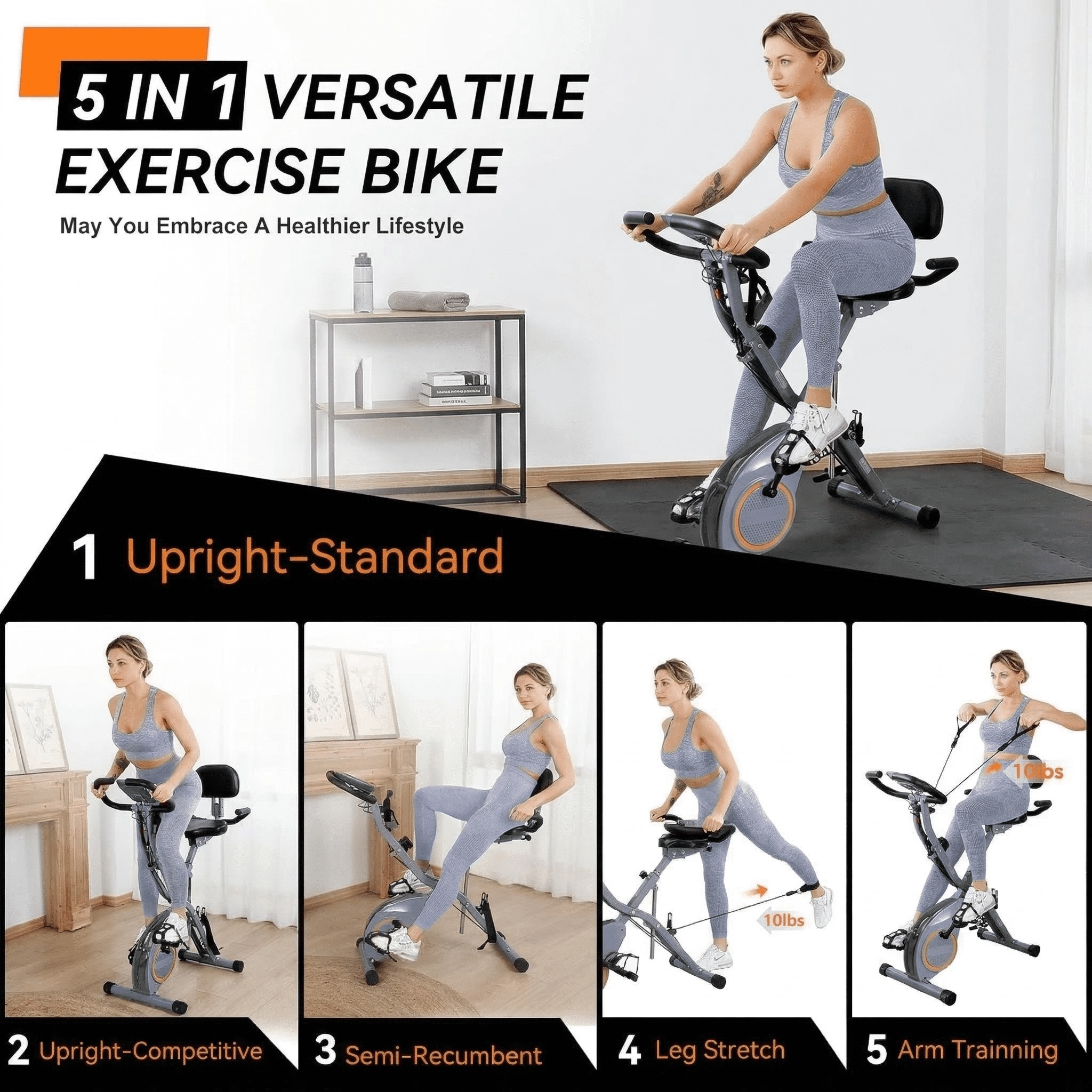 USLIM Foldable Stationary Bike for Apartment Cardio with 16-Level Resistance, 300 lb Capacity, 6.6 lb Flywheel