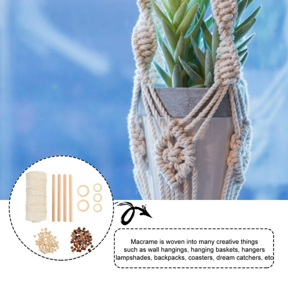 Milisten Macrame Hanging Kit Wooden Cord DIY Wall Plant Hanger Cotton Rope 1 Set