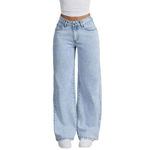 FEDPOP Jeans for Girls Wide Leg Baggy Denim Pants Cute High Waisted Trousers Kids Casual Y2k Streetwear with Pockets 8-14Y