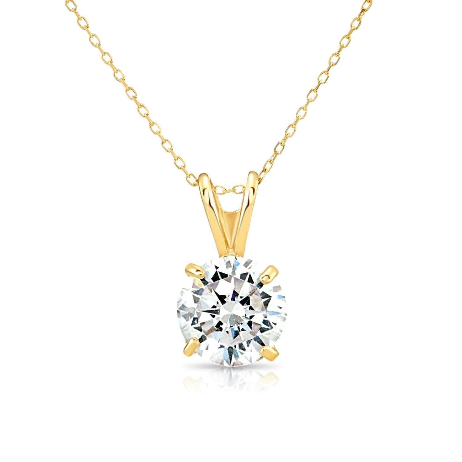 Tilo Jewelry 14K Yellow Gold .85 Carat Solitaire Round Brilliant CZ Pendant Necklace 18 Inch Cable Chain | 6mm | Classic Everyday Necklace for Women & Unisex