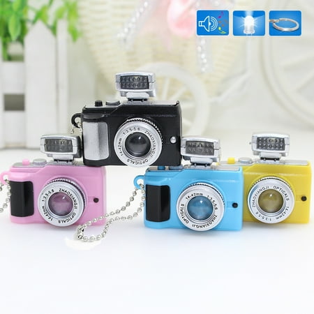 

harmtty Mini Camera LED Keychain Key Ring Toy with Flashlight Sound Bag Phone Pendant Pink