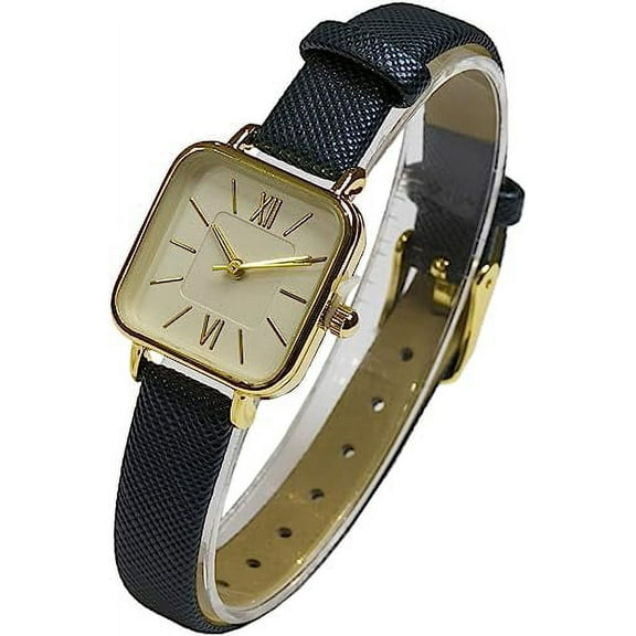 Blekon Collections Women's Japanese Quartz 25mm Case Square Face Elegant Leather Band Strap Watch