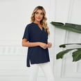 thumbnail image 2 of FJUCHAI Womens Shirts V Neck Short Sleeve Buttons Tops Tee Solid Color Blouse Loose Fit S-XXL, 2 of 10