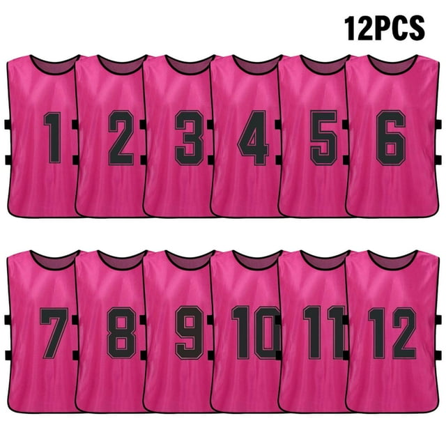 Tignapoo 12-Pack Adult Reversible Team Vests with Numbers 1-12 in Pink - Lightweight and Breathable Sports Jerseys for Football & Basketball Practice