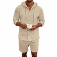 thumbnail image 5 of HBGVBA Summer 2 Piece Set for Men Long Sleeve Hooded Casual Top Elastic Waist Comfortable Shorts Set, 5 of 5