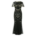 thumbnail image 2 of Wdgfv Women's Flapper Dress 1920s V-Neck Evening Gown Sequin Beaded Maxi Dress for Wedding Black XXXL, 2 of 3