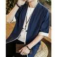 thumbnail image 5 of Lumtrix Men's Kimono Jackets Cardigan Lightweight Casual Cotton Blends Linen Seven Sleeves Open Front Coat Outwear Navy 3XL, 5 of 5