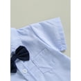 thumbnail image 6 of Bagilaanoe 2Pcs Newborn Baby Boys Overalls Shorts Set Short Sleeve Romper Shirt with Bow Tie + Suspender Short Pants 6M 12M 18M Infant Gentleman Formal Outfits, 6 of 9