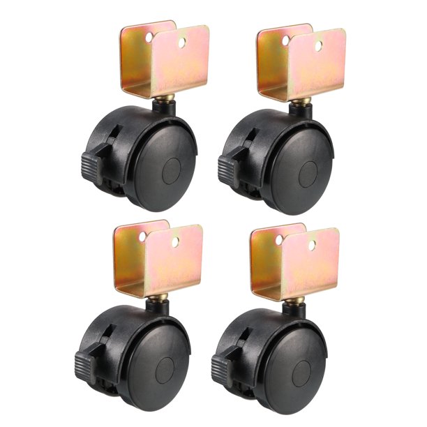 1.85 Inch Swivel Caster Wheels 22mm UBracket Furniture Caster Twin Wheel Black with Brake, 4pcs