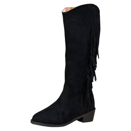 

Winter Chelsea Boots for Women Casual Long Boots Tassel Boots Fashionable Low Heeled Boots Knee High Boots(Size:8)