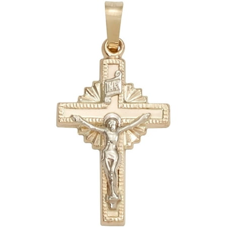 10kt Gold Two-Tone Crucifix Cross with Sunburst Pendant