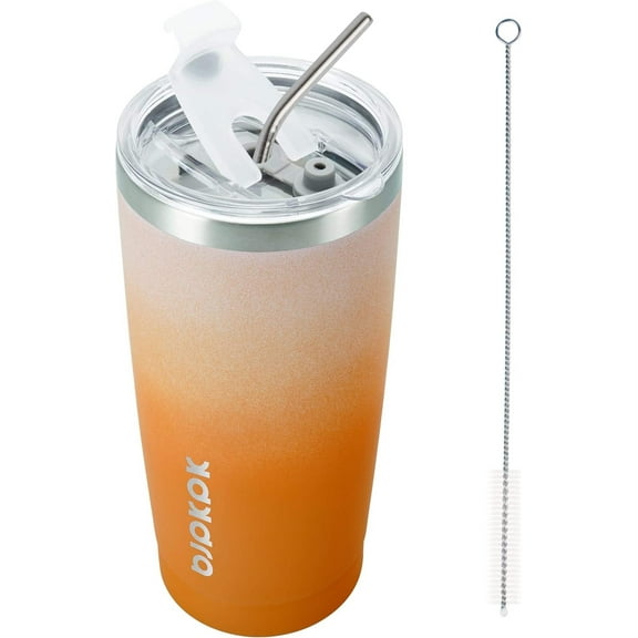 Tumbler with Lid and Straw, 20 Oz Stainless Steel Vacuum Insulated Color Block Tumblers, Double Wall Ice Coffee Thermal Cup Travel Mug,Coral