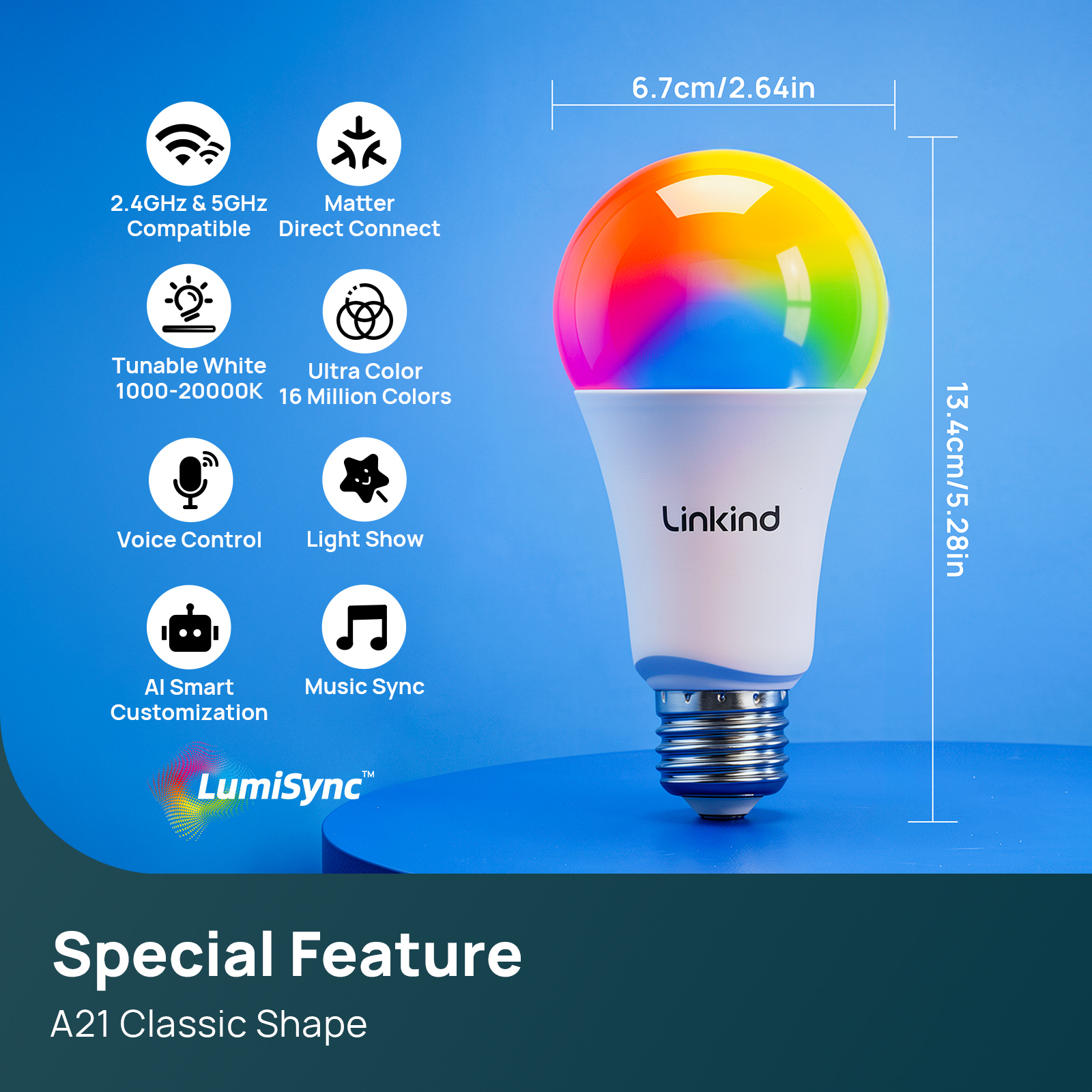 Linkind UltraColor A21 Matter Smart Bulbs 1600lm, 2-Pack photo 8