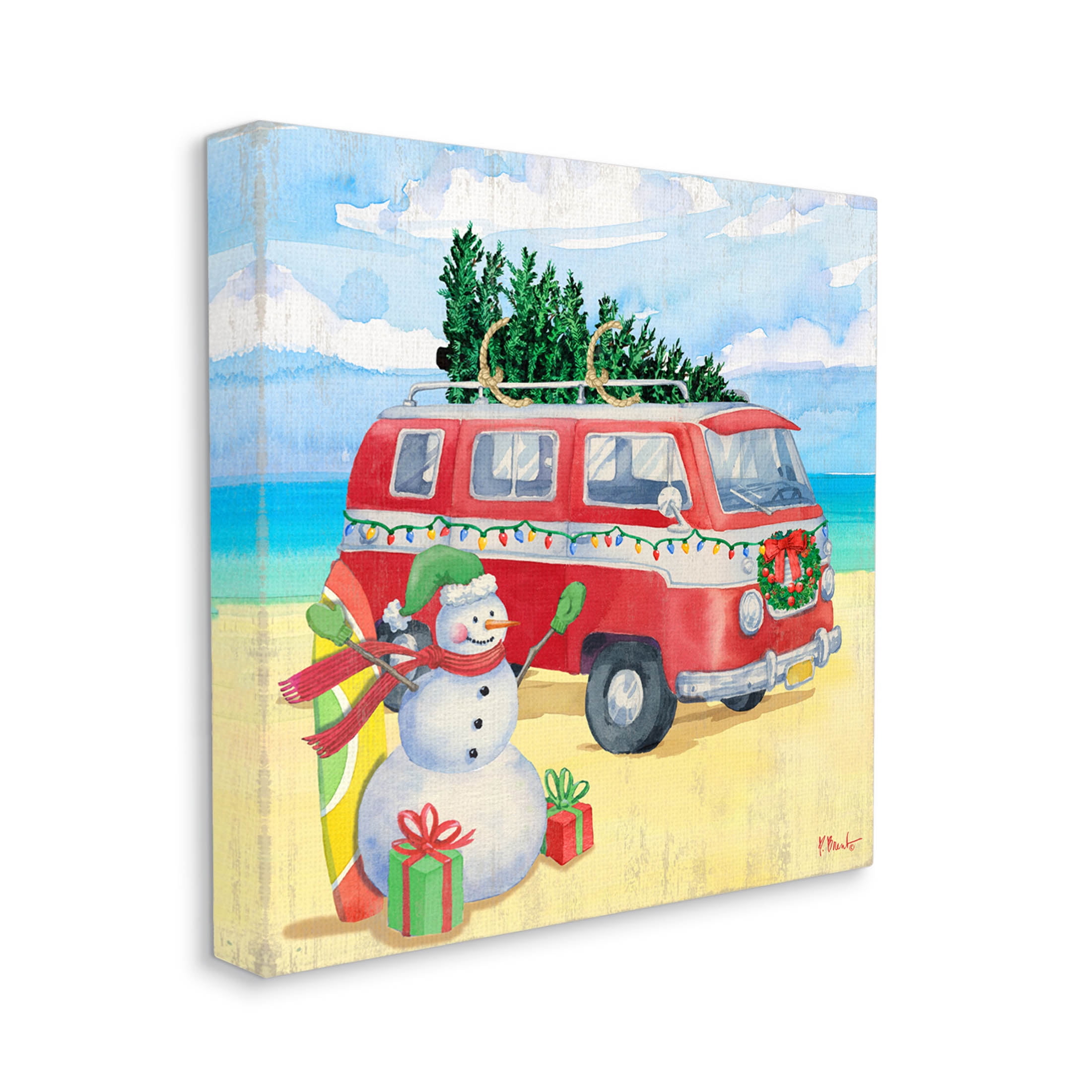 Christmas Beach Nautical Van Holiday Graphic Art Gallery Wrapped Canvas Print Wall Art