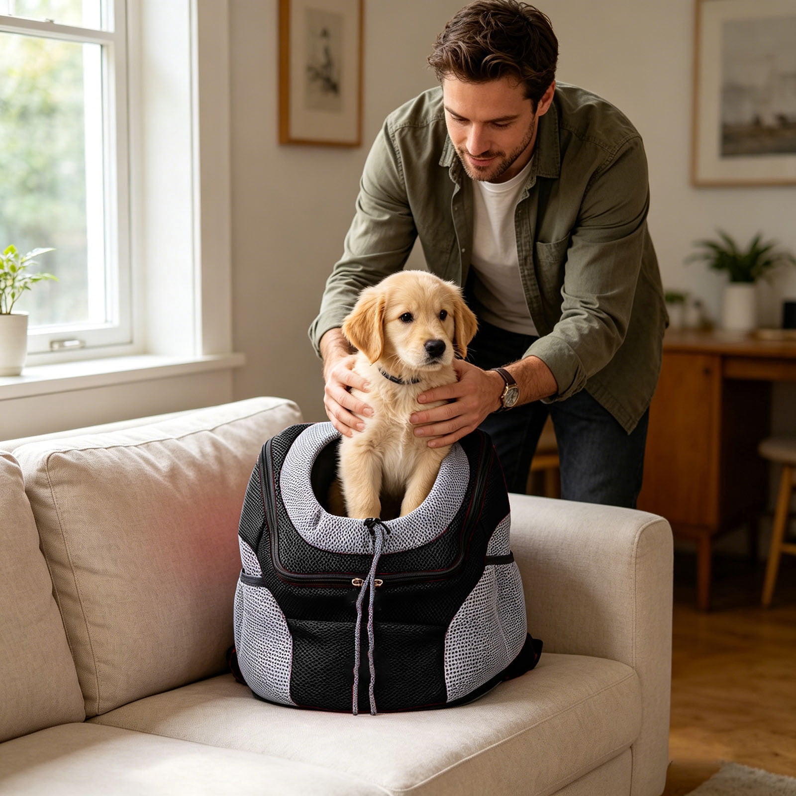 Breathable Pet Carrier Backpack, Head-Out Design Adjustable Dog Cat Backpack with Safety Belt, Mesh Ventilated Travel Backpack with Side Storage Pockets for Small Dogs Cats Outdoor Hiking(Black,S)
