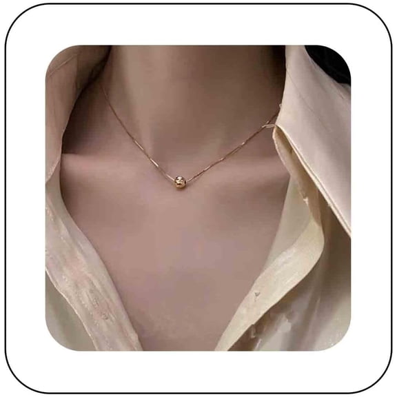 Minimalist Gold Ball Pendant Necklace Tiny Ball Floating Necklace Polished Ball Bead Necklace Round Bead Choker Necklace Thin Italian Chain Necklace Jewelry for Women