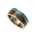 thumbnail image 2 of Genuine inlay Hawaiian koa wood turquoise band ring titanium 8mm&nbsp;size 11.5, 2 of 4