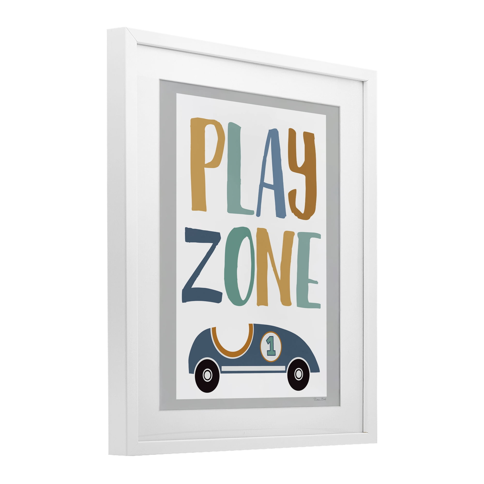 Stupell Industries Play Zone Racecar White Framed Print Under Glass, design by Susan Ball