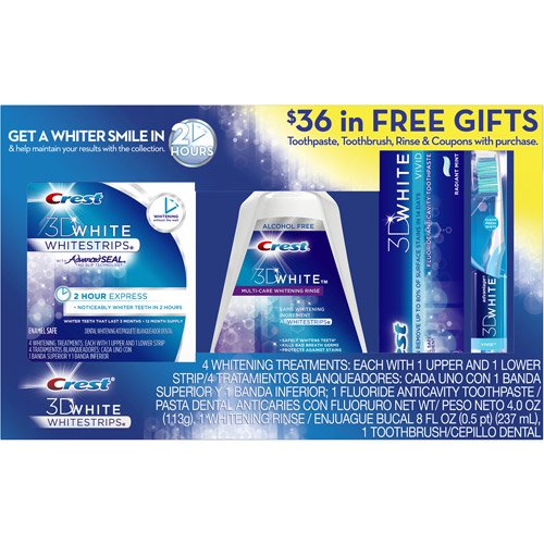 Crest 3D White 2Hour Express Whitestrips + Bonus Toothbrush/Toothpaste