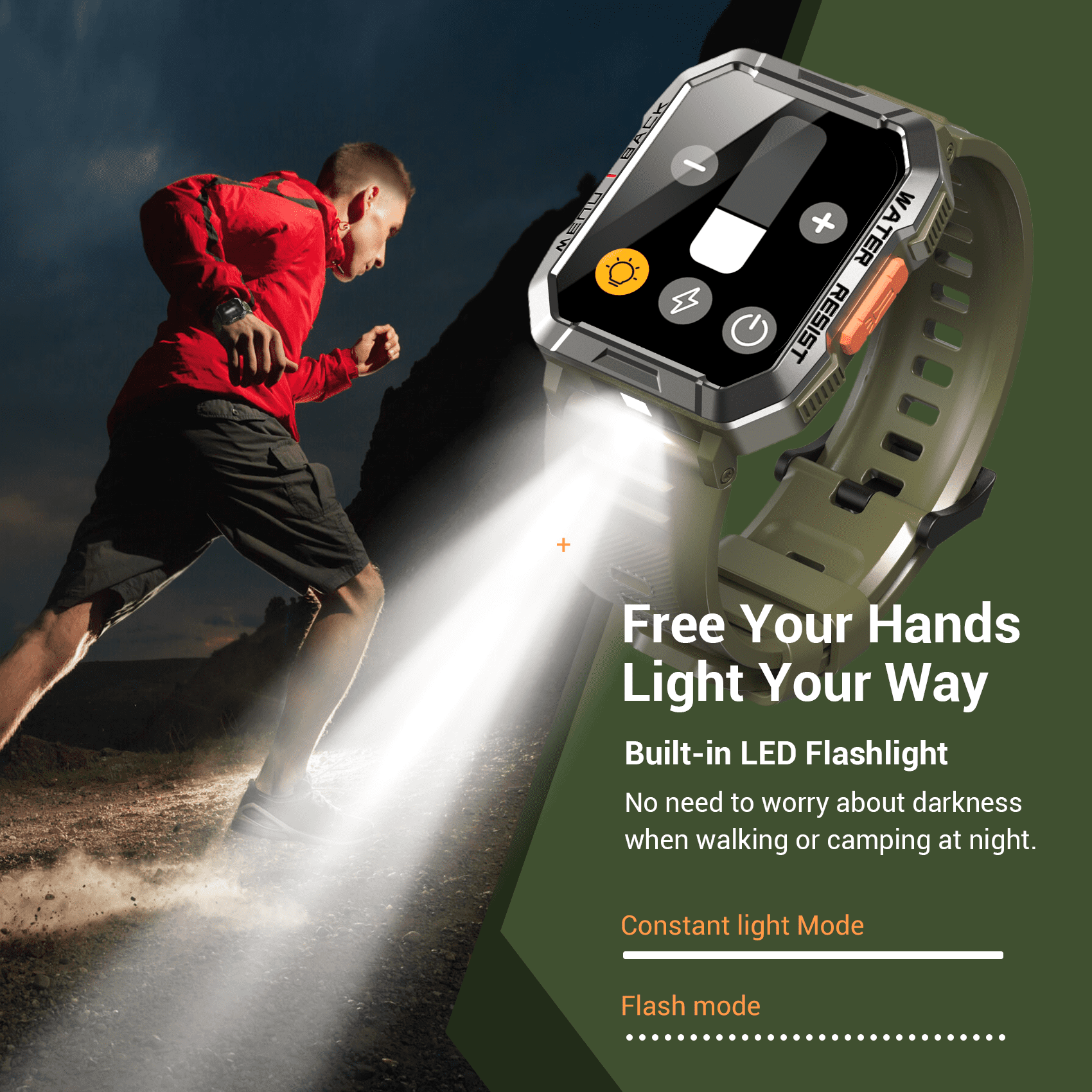 Blackview 1.45" Military Smart Watch for Men,100+ Sport Modes/Call Receive/Dial/Flashlight/ Waterproof,Smartwatch fits for iPhone Android,Green