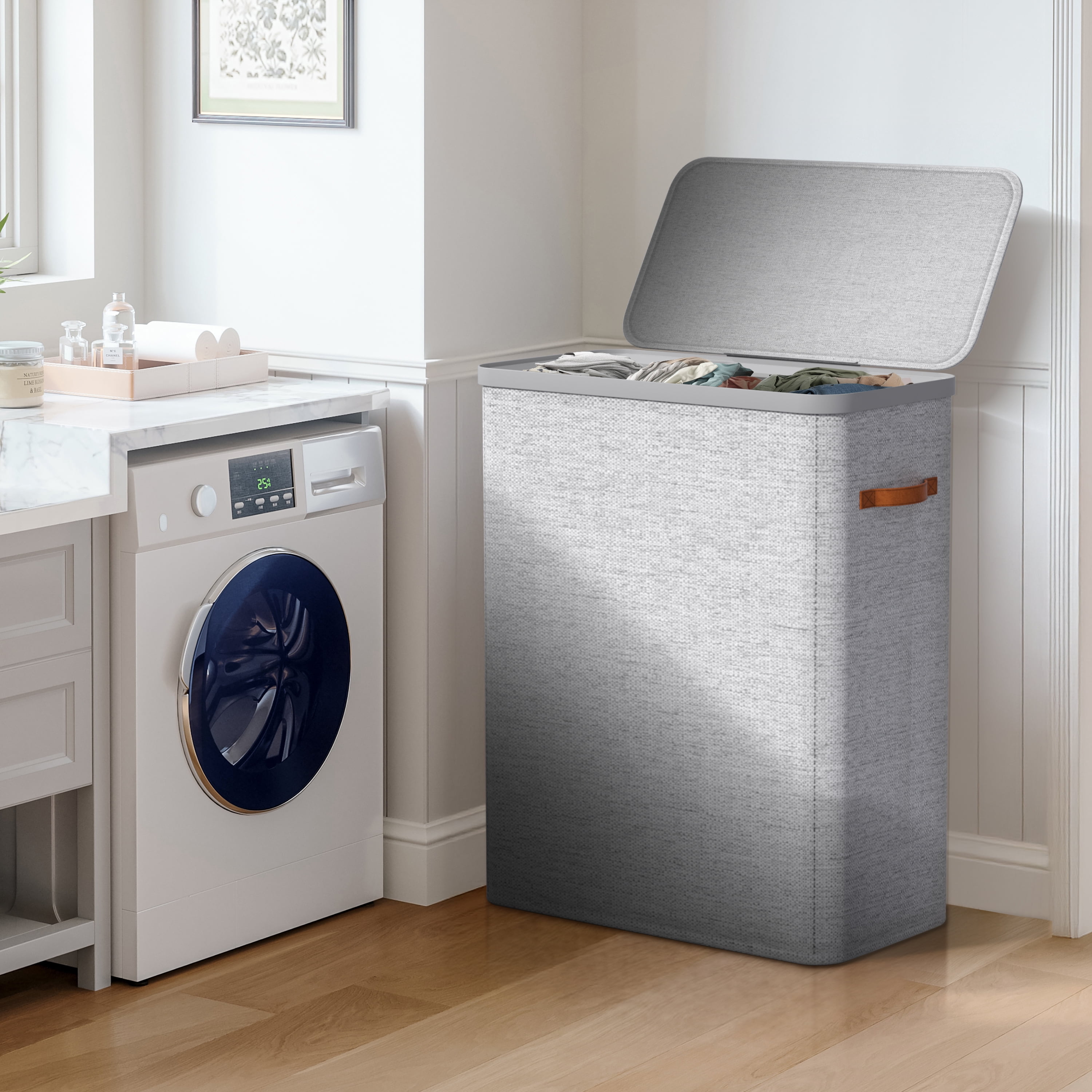 Sorbus Collapsible Fabric Laundry Hamper with Removable Bag, 3 Compartment, Gray