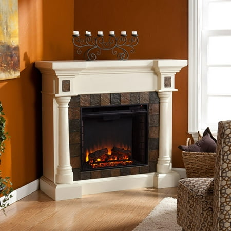 *NEW*Southern Enterprises Kentshire Convertible Electric Fireplace, Ivory with Earth-Tone Faux Slate